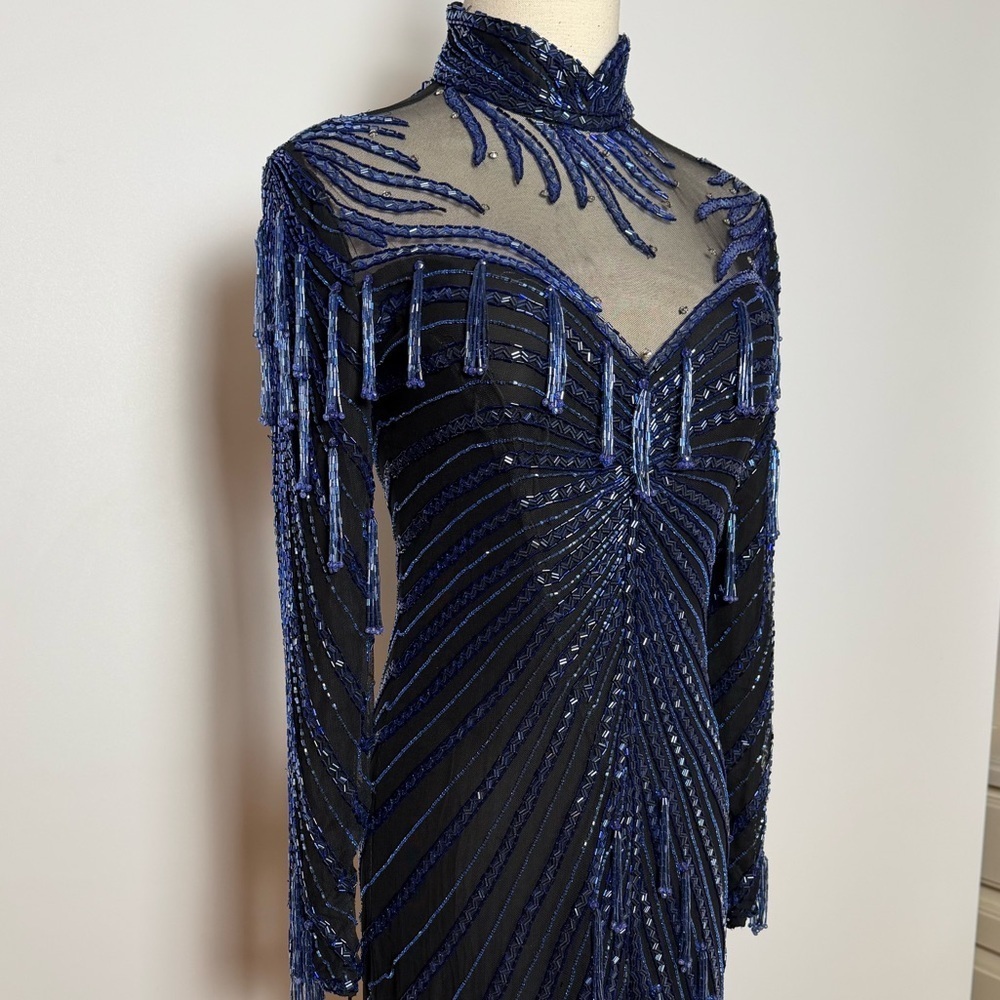 Vintage Lillie Rubin Embellished Cobalt Blue Silk Gown Size 4 - Picture 6 of 16